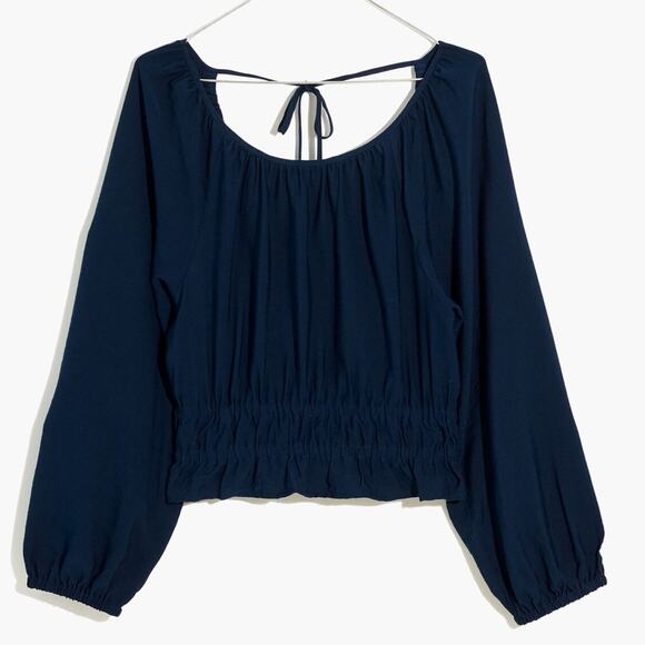 MADEWELL Peasant Cropped Blouse Top Western Cowgirl Tie Back Twill Cut out Top M - Picture 1 of 10